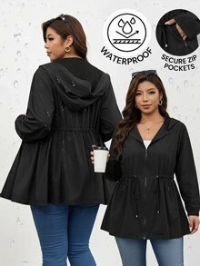 SHEIN Clasi 大尺碼女款純色抓皺休閒寬鬆商務優雅百搭日常穿著長袖外套 黑色 秋季 戶外徒步 出行 教師 - 黑色 - 查看 1