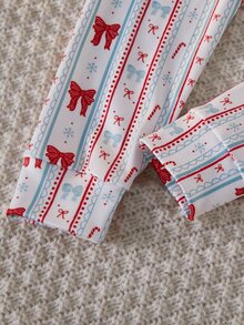 SHEIN 女童聖誕蝴蝶結秋冬修身長袖印花雪花睡衣套裝 - 彩色 - 查看 5