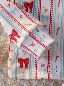 SHEIN 女童聖誕蝴蝶結秋冬修身長袖印花雪花睡衣套裝 - 彩色 - 查看 4