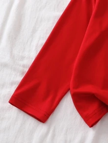 2pcs/Set Boys' Home Wear, Solid Color Long Sleeve Top And Plaid Print Long Pants, Comfortable Soft Loungewear Set - Red - View 6
