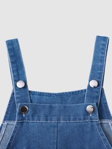 Elladie kids 女童卡通蝴蝶印花牛仔吊帶褲，休閒仙女公主風冬季服飾，適合節日、7歲生日、婚禮，白色藍色 - 藍色 - 查看 12