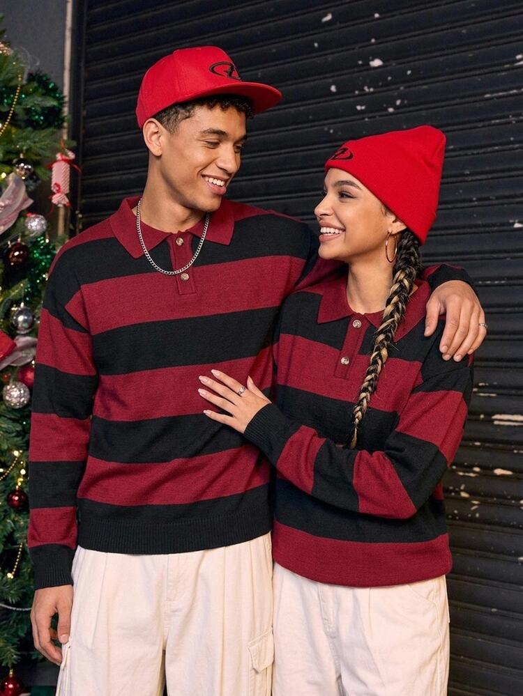 NEOSTRIT Men's Christmas Casual Men Striped Color-Block Pullover Sweater,Couples,Fall/Winter Comfortable For Daily Outings And Activities - Multicolor - View 2