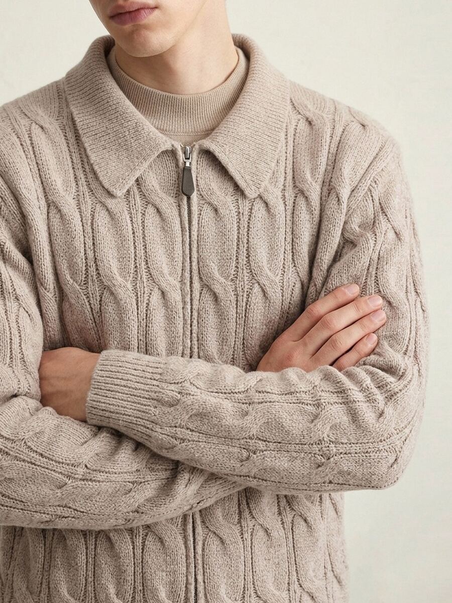 Claim Dot Men's Fashion Minimalist Ribbed Zip-Up Long Sleeve Sweater, Comfortable For Daily Outings And Activities - Grey - View 1