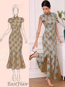 EastFlair Women's Floral Print Frog Button Design Chinese Style Elegant Casual Retro Long Dress Wedding Dinner Formal Party Cruise Vacation Brown Summer - Multicolor - View 9