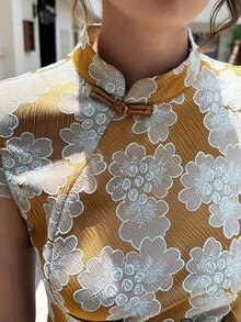 EastFlair Women's Floral Print Frog Button Design Chinese Style Elegant Casual Retro Long Dress Wedding Dinner Formal Party Cruise Vacation Brown Summer - Multicolor - View 7