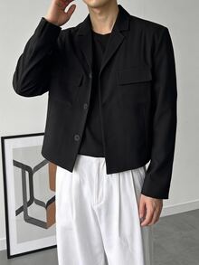 DAZY Black Short Commuter Solid Color Men's Blazer Fall - Black - View 6