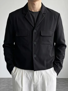 DAZY Black Short Commuter Solid Color Men's Blazer Fall - Black - View 3
