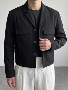 DAZY Black Short Commuter Solid Color Men's Blazer Fall - Black - View 1