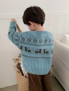 Dazy Kids Young Boys Colorblock Loose Cardigan Sweater Jacket, Autumn/Winter Open Front - Dusty Blue - View 2