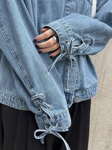 FRIFUL Jaket Denim Kasual Wanita Kancing Tunggal untuk Sehari-hari - Biru - View 7