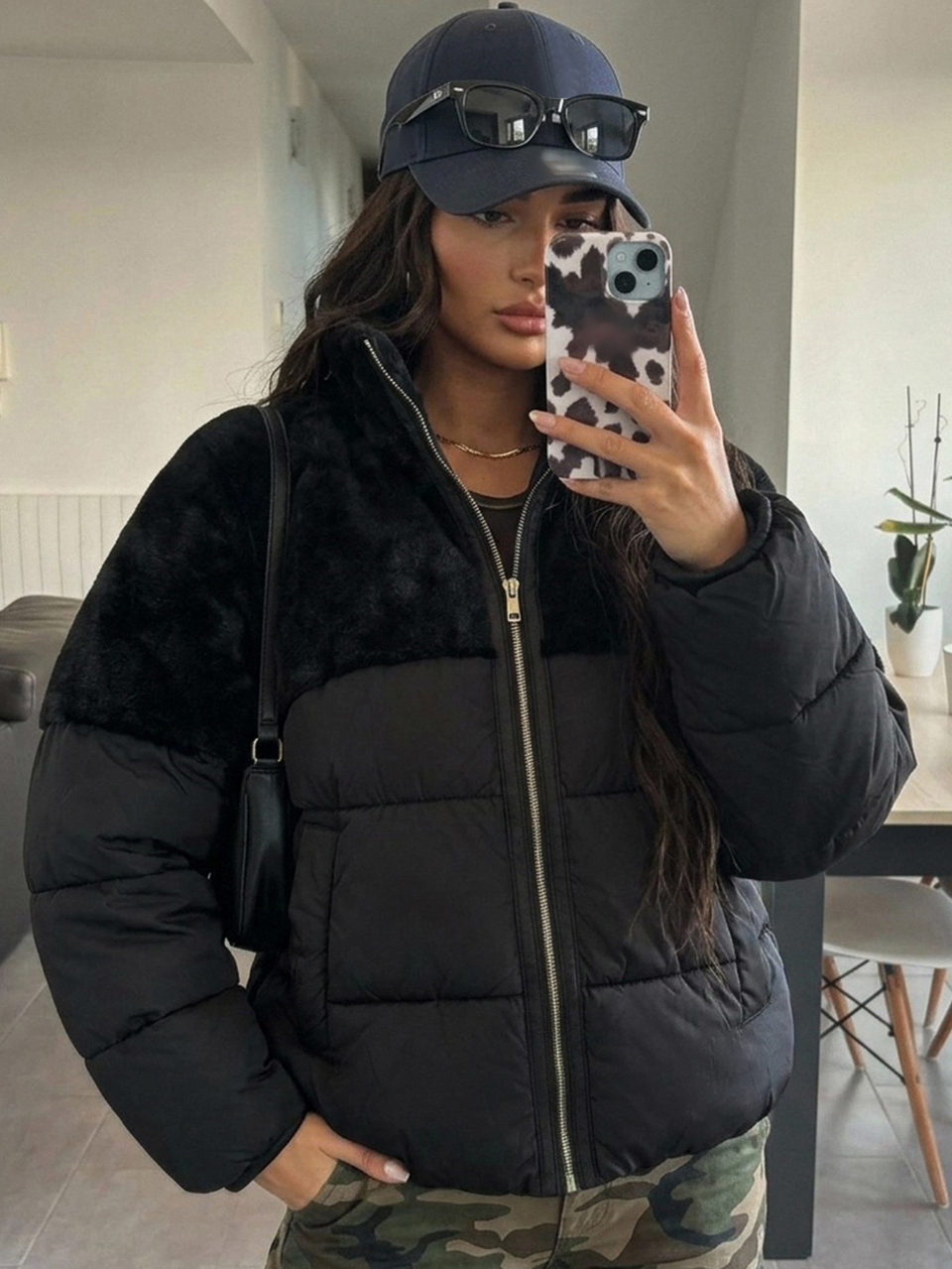 Women's Fuzzy Patchwork Loose Padded Coat Jacket