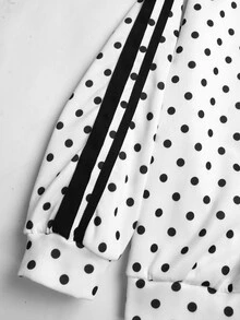 SHEIN Kids Tween Girl Black White Polka Dot Print Tape Decor Sweatshirt, Pullover For Autumn, School - Black and White - View 7