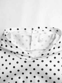 SHEIN Kids Tween Girl Black White Polka Dot Print Tape Decor Sweatshirt, Pullover For Autumn, School - Black and White - View 6