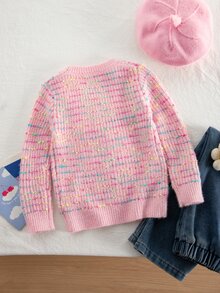 SHEIN Kids Young Girl Knit Crew Neck 3D Floral Casual Autumn Sweater - Multicolor - View 5