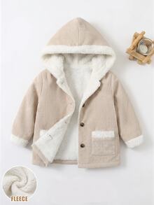 SHEIN Baby Girl Winter Casual Versatile Thermal Lined Hooded Jacket - Apricot - View 3