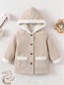 SHEIN Baby Girl Winter Casual Versatile Thermal Lined Hooded Jacket - Apricot - View 4