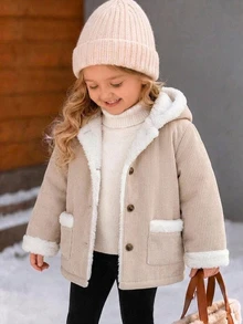 SHEIN Baby Girl Winter Casual Versatile Thermal Lined Hooded Jacket - Apricot - View 2