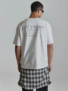 Musero Oversized Graphic Short Sleeve Tshirt Crewneck "MNML STUDIOS" Back Graphic Autum Winter Essentials - White - View 2