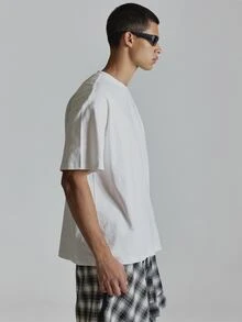 Musero Oversized Graphic Short Sleeve Tshirt Crewneck "MNML STUDIOS" Back Graphic Autum Winter Essentials - White - View 4