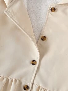 Tween女孩秋冬加厚保暖休閒端莊可愛學生公主領收腰人造毛內裡中長版毛絨外套 米色 - 卡其色 - 查看 7