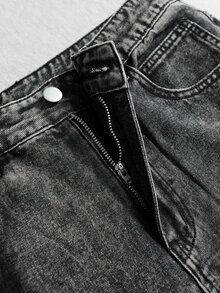 ROMWE MEN Street Life Men's Vintage Distressed Washed Patchwork Flared Jeans Y2K High Street 3D Split Stacked Wide Leg Flared Pants Studs Decor Gothic Punk Hip Hop Street Style Suitable For Street, Party, Daily Wear - Black - View 3