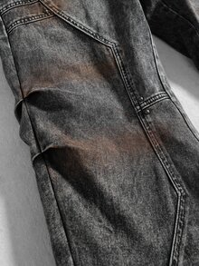 ROMWE MEN Street Life Men's Vintage Distressed Washed Patchwork Flared Jeans Y2K High Street 3D Split Stacked Wide Leg Flared Pants Studs Decor Gothic Punk Hip Hop Street Style Suitable For Street, Party, Daily Wear - Black - View 8