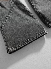ROMWE MEN Street Life Men's Vintage Distressed Washed Patchwork Flared Jeans Y2K High Street 3D Split Stacked Wide Leg Flared Pants Studs Decor Gothic Punk Hip Hop Street Style Suitable For Street, Party, Daily Wear - Black - View 5