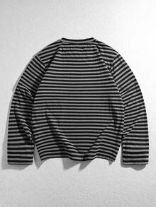 ROMWE MEN Goth Men's Plus Size Hip Hop Rivet Striped Long Sleeve T-Shirt - Black and White - View 2