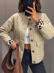 SHEIN Tall Women's Quilted Down Jacket, Button Front Design, Casual, Suitable For Autumn/Winter, Comfortable And Versatile Women's Autumn/Winter Clothing - Apricot - View 10