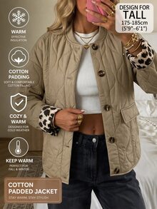 SHEIN Tall Women's Quilted Down Jacket, Button Front Design, Casual, Suitable For Autumn/Winter, Comfortable And Versatile Women's Autumn/Winter Clothing - Apricot - View 1
