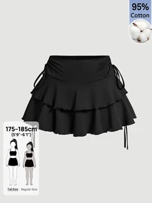 SHEIN Tall 女款素色百褶休閒百搭日常裙 - 黑色 - 查看 9