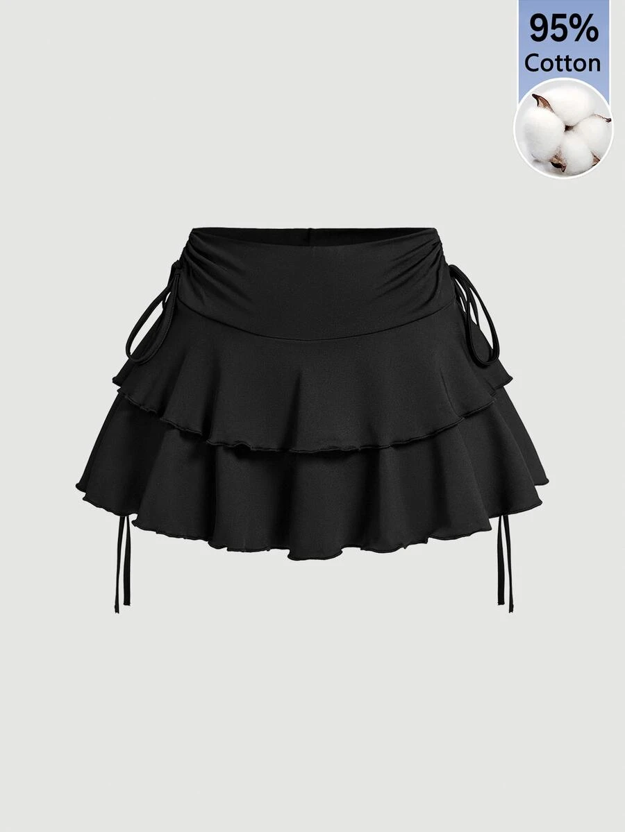 SHEIN Tall 女款素色百褶休閒百搭日常裙 - 黑色 - 查看 1