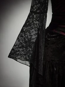 SHEIN ICON Women's Plus Size Autumn/Winter Retro Sexy Y2K Dark Gothic Style Black And Red Color Block Lace Flared Sleeves Gathered Waist Square Neck Top Fall - Red and Black - View 8