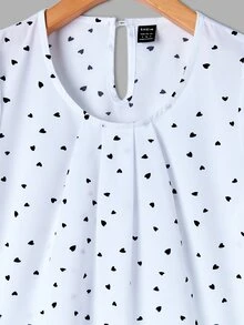 EMERY ROSE Heart Print Petal Sleeve Blouse - White - View 6