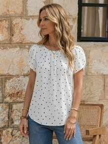 EMERY ROSE Heart Print Petal Sleeve Blouse - White - View 3