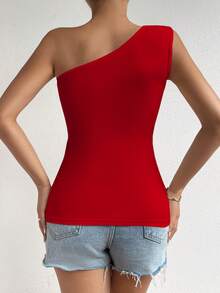 SHEIN One Shoulder Ruched Side Top For New Year Clothes - Red - View 4