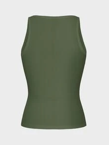 SHEIN 女士纯色性感针织运动吊带短款上衣 - 軍綠色 - 查看 9