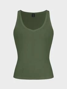 SHEIN 女士纯色性感针织运动吊带短款上衣 - 軍綠色 - 查看 8