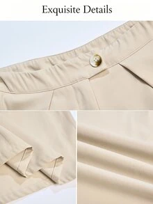 SOLERSUN Celana Setelan Kasual Bergaya untuk Komuter, Warna Polos, Potongan Lebar, Gaya Minimalis Klasik. - Khaki - View 9