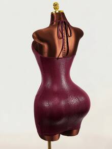 Mistrie Women Halter Lace‑Trim Chest Cutout Sexy Bodycon Mini Dress For Club Rave Night Out - Burgundy - View 4