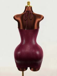 Mistrie Women Halter Lace‑Trim Chest Cutout Sexy Bodycon Mini Dress For Club Rave Night Out - Burgundy - View 7