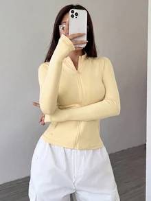 Elamini Women's Solid Color Slim Fit Versatile Daily Wear Long Sleeve Jacket - Beige - View 5