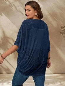 Rosumi Plus Size Vacation Solid Color Asymmetric Hem Batwing Sleeve Casual Normal Elegant Curve Jacket Spring/Summer Fall Women Clothes Winter Autumn - Navy Blue - View 2