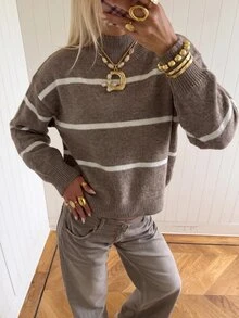SHEIN Clasi Women's Vintage Fashion Elegant Diamond Pattern Colorblock Long Sleeve Sweater, Suitable For Autumn/Winter Wear - Multicolor - View 7