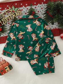 Baby Boy Autumn/Winter Pajamas 2pcs Long Sleeve Pants Print Cartoon Christmas Green - Green - View 2