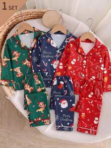 Baby Boy Autumn/Winter Pajamas 2pcs Long Sleeve Pants Print Cartoon Christmas Green - Green - View 7