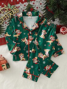 Baby Boy Autumn/Winter Pajamas 2pcs Long Sleeve Pants Print Cartoon Christmas Green - Green - View 4