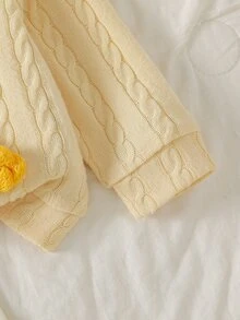 SHEIN Playful Pals 女嬰幼兒新生兒 0-3 歲 春秋時尚針織毛茸茸羅紋 3D 花朵與蜜蜂開襟外套 + 內搭長褲套裝，戶外穿著 - 彩色 - 查看 8