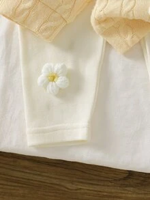 SHEIN Playful Pals 女嬰幼兒新生兒 0-3 歲 春秋時尚針織毛茸茸羅紋 3D 花朵與蜜蜂開襟外套 + 內搭長褲套裝，戶外穿著 - 彩色 - 查看 6