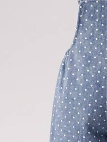SHEIN Genkimix Kids Girls' Denim Overalls, Medium Blue, 3D Bow Polka Dot Print, Straight Loose Fit, Autumn Fall Daily Vacation - Medium Wash - View 7